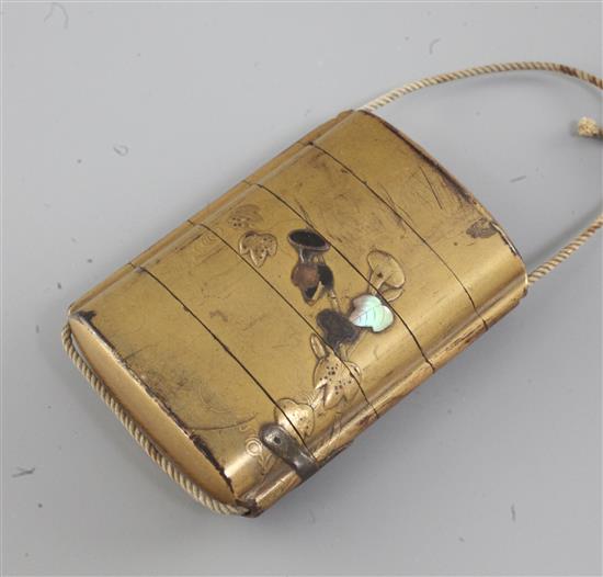 A Japanese shibayama type gold decorated lacquer four case inro, 19th century, height 7.2cm